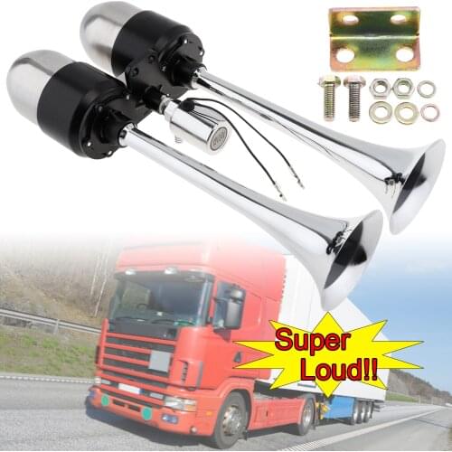 12V-24V 178DB Dual Trumpet Electronically Controlled Car Air Horn Extend the Sound Effect with Air Outlet Valve and Air Pump