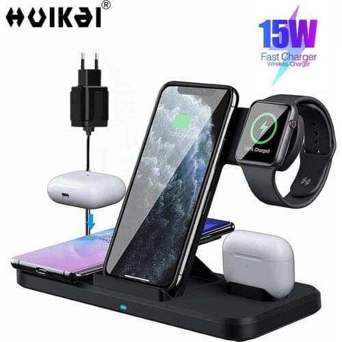 Wireless Charger 4 in 1 Fast Charging Station for Multiple Devices Pad Stand Apple i Watch iPhone 12 11 Pro Max AirPods Samsung