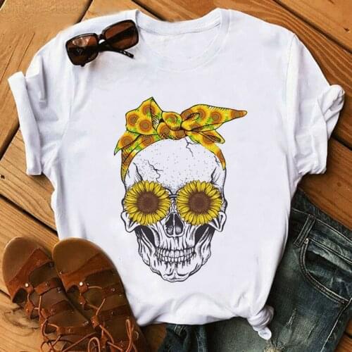 Summer Skull Print Graphic Women Funny Shirt Blouse Fashion Female Harajuku Aesthetic Korea Casual Vintage Clothes Streetwear