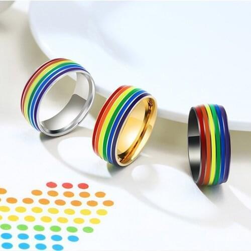 LGBT Unisex Rainbow Lines Ring Classic Stainless Steel Pride Wedding Band Women Mens Finger Jewelry Dropshpping