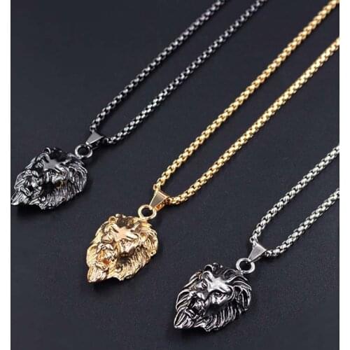 Hiphop Rock Animal Stainless Steel Lion Head Gold Sliver Black Color Chain Necklaces Pendant For Men Fashion Jewelry XLCT005