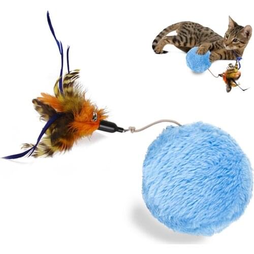 Cat Toy Magic Roller Ball Feather Mouse Pet Toy Automatic Roller Ball Chew Plush Clean Cat Toys Electric Interactive Toy Ball