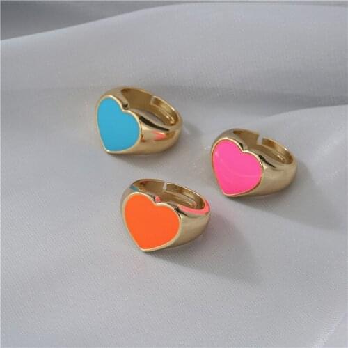 Drip Oil Pink Heart Ring For Women Girls Trendy Vintage Open Adjustable Ring Special Resizable Punk Ring Wholesale Gift Кольцо