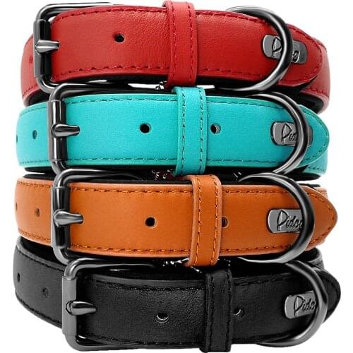 Genuine Leather Dog Collar Padded Adjustable Pitbull Bulldog Collars For Medium Large Dogs German Shepherd Dog Belt Mascotas S-L