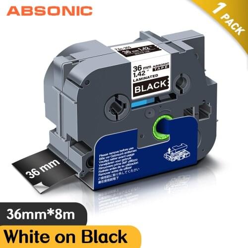 Absonic 36mm Tze-365 Compatible for Brother Tze 365 Tze365 White on Black Laminated TZe Tape for Brother P-Touch label Maker