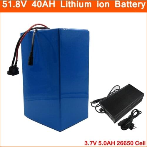 2000W 52V 40AH lithium battery 52 V 25AH 30AH 35AH Ebike Batteria 48V 14S 5000mAH 26650 cell With 50A BMS 5A charger