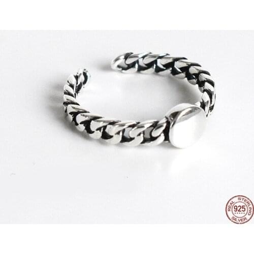 LKO 925 Sterling Silver Smooth Surface Round Chain Type Rings Chic Personality Retro Trend For Lovers Ring Jewelry Adjustable