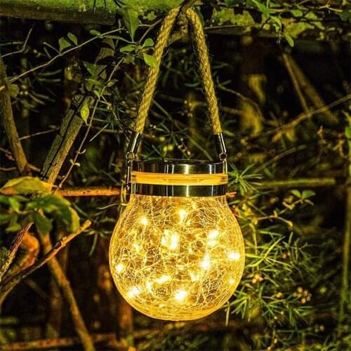 Copper Wire Solar LED Crack Ball Glass Mason Jar Lights For Patio Outdoor Party Wedding Garden Decorative Led Hanging Lamps