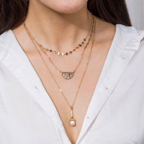 Multilayer water drop natural pearl alloy necklace fashion new color abalone shell jewelry female