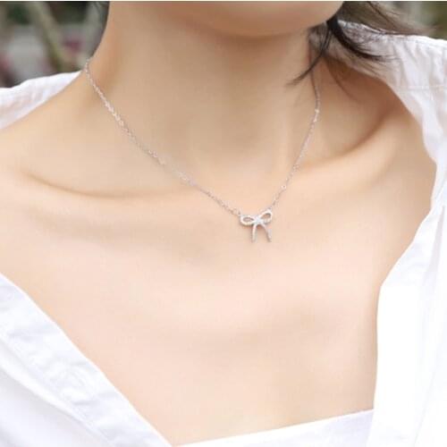 Trendy 925 Sterling Silver Jewelry Women O-chain Necklaces Zircon Cute Bow Pendant Silver Jewelry Female Party Gift For women