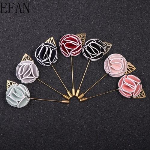 New Brooch Flower Mens Brooch Pins Vintage Brooches For Men Camellia Flower Lapel Pin Black Blue Red 7 Colors For Wedding