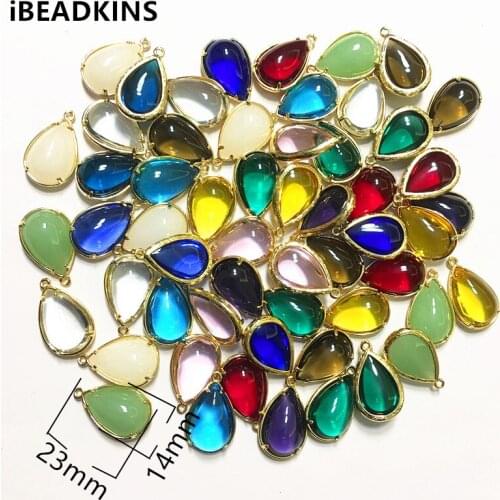 New arrival! 23x14mm 50pcs/lot gold color Copper Material with glass drop-shape charm for Jewelry handmade DIY