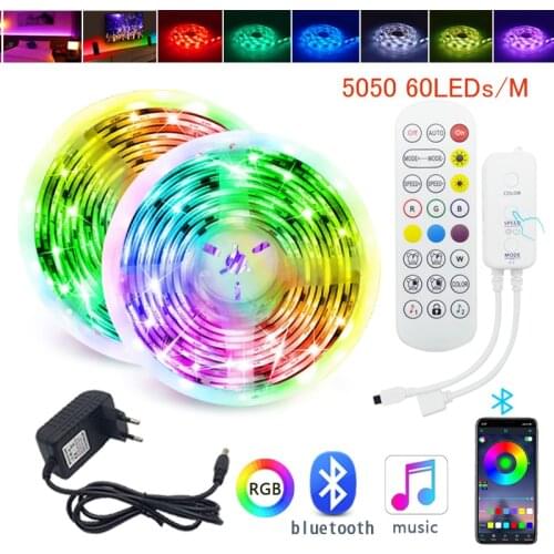 New Bluetooth Music LED Strip Light 5M 10M 15M Flexible Ribbon 5050 60LEDs RGB LED light Tape Diode DC12V led lights for room