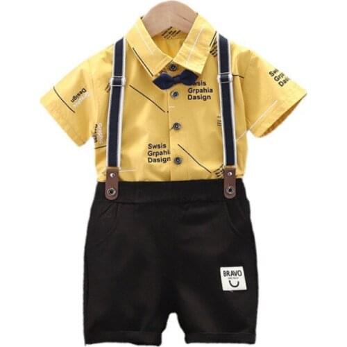 New Fashion Summer Baby Boys Clothes Suit Children Casual Shirt Strap Shorts 2Pcs/Sets Toddler Gentleman Costume Kids Tracksuits
