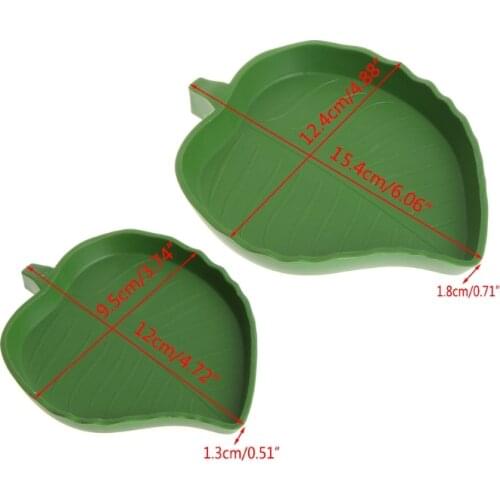New Reptile Water Food Dish Bowl Plastic Gecko Meal Worm Feeder Leaf Shape 2size