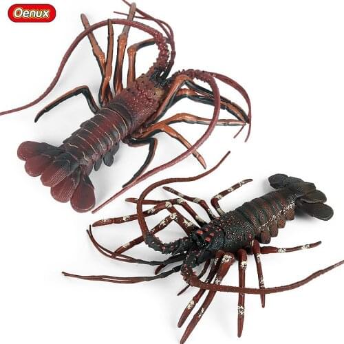 Oenux New Ocean Marine Boston Lobster Model Big Size Sea Life Animal Action Figures PVC High Quality Educational Toy Kids Gift