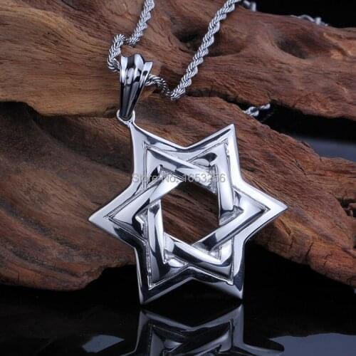 Gothic Biker stainless steel David of Star pendant Necklace With 4mm 22'' Rope Chain