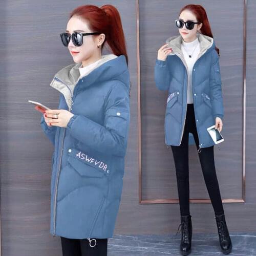 Hooded Parkas Womens Winter 2021 Korean Loose Letter Down Cotton Jacket Thicken Female Loose Long Overcoat Casual Student Coats