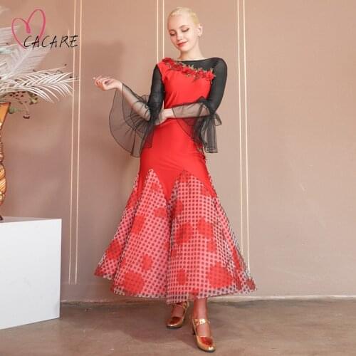 Ballroom Dress Dance Competition Dresses Standard Tango Waltz Modern Costume Women Customize D1090 Mesh Sleeve Big Sheer Hem