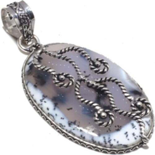 Genuine Dendrite Opal Pendant Silver Overlay over Copper , Hand made Women Jewelry gift, P8502