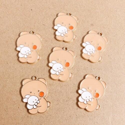 10pcs 23*30mm Cartoon Enamel Bear Rabbit Charms for Jewelry Making Alloy Animal Charms Pendants Fit Necklaces Earrings Crafts