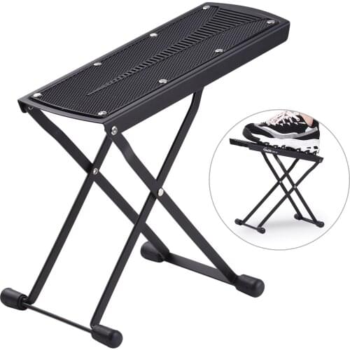 Portable Metal Guitar Foot Rest Footstool Anti-skid Foldable Footrest Pedal 6-Level Adjustable Height for Guitar Players