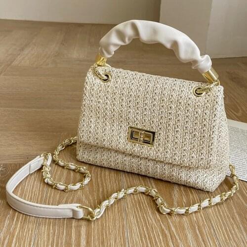 Casual rattan buckets bag wicker woven women handbag travel straw bags lady shoulder crossbody bag summer beach small purse 2021