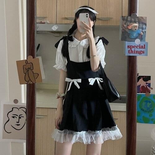 Korean Style Short Sleeve Shirt Bow Lace Suspender Skirt Pants Womens Suit Summer fairy kei kawaii dress victorian dress