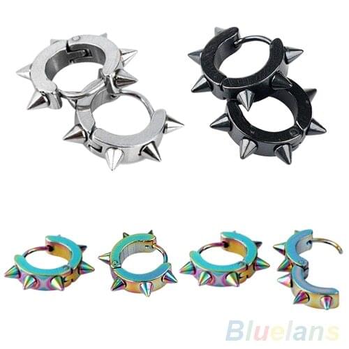 Unisex Titanium Steel Punk Rivet Ear Studs Spike Hoop Huggie Piercing Earrings 4XJ2