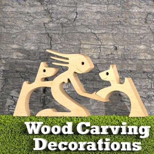 Lovely Wooden Dog Man Woman Desktop Office Ornament Personality Home Decoration Accessories 3D Craft Figurine статуэтки для инте