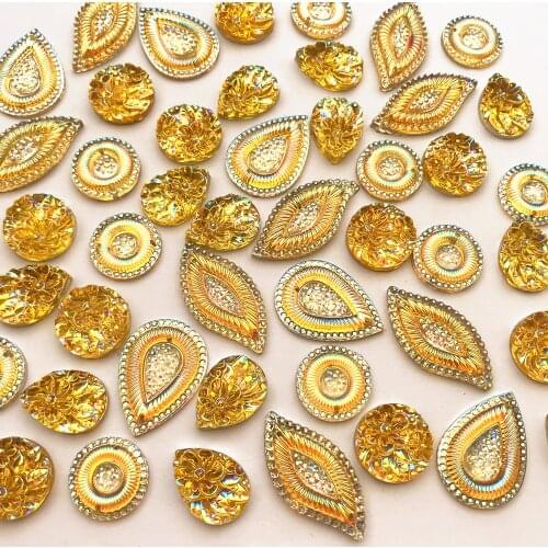 Mixed Shapes Yellow Buttons Sew On AB Crafts Rhinestone Stones and Crystals Strass Bead Sewing For Clothes Costume Wedding Dress