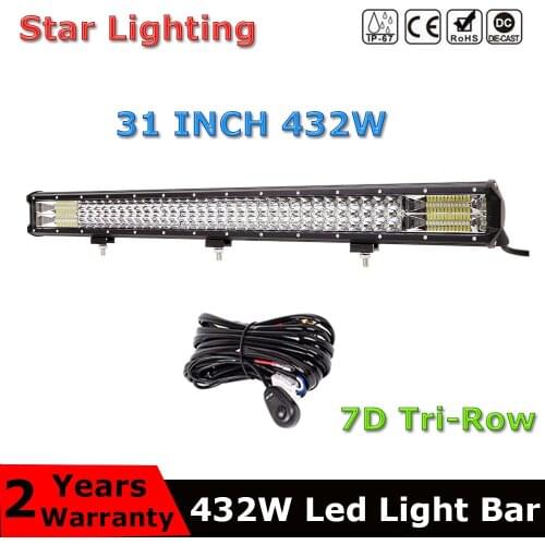 7D 432W 32Inch Led Light Bar Combo Spot Flood Beam LED Work Light for Driving Offroad Boat Car Tractor Truck 4x4 SUV ATV 12V 24V