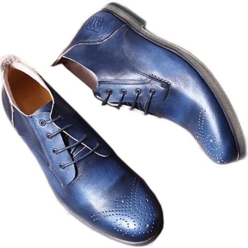 Spring Autumn Handmade Men Shoes Rub breathable Retro British Mens Shoes Leather Carved Casual Shoes Men Chaussures Hommes