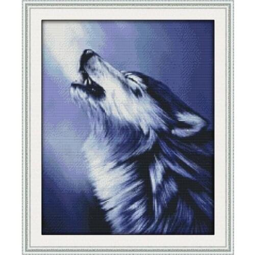 DMC embroidery stitch animal wolf embroidery cross stitch painting, 11CT 14CT printed with embroidered stitch pattern embroidery