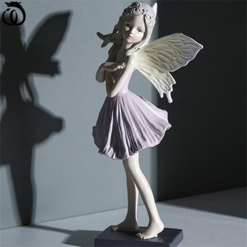 WU CHEN LONG Nordic Modern Butterfly Wings Girls Resin Statue Angel Figure Art Sculpture Crafts Home Figurines Decorations R5844