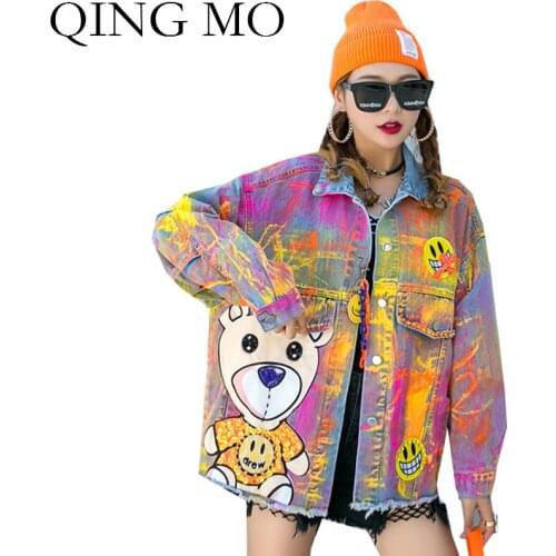 Spring Autumn Fashion Brand Women Denim Jacket 2021 Women Colorful Graffiti Printed Jacket Female Cartoon Outwear ZQY5452