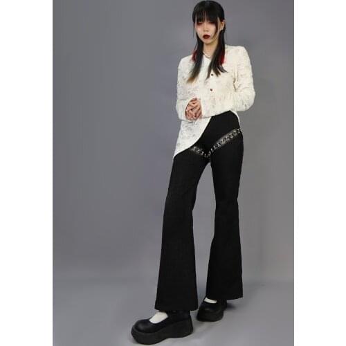 Spring Women Harajuku Black High Waist Splicing Flared Pants Streetwear High Waist Casual Loose Fashion Hot Girl Female Trouser
