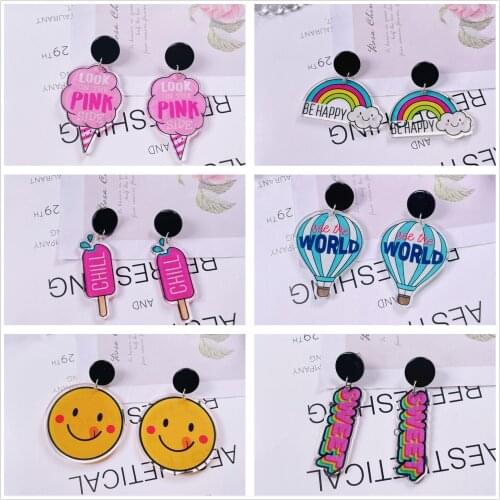 Womens Earrings Acrylic Party Fashion Eardrops Fun Colorful New Cartoon Gift Smiley face rainbow marshmallows