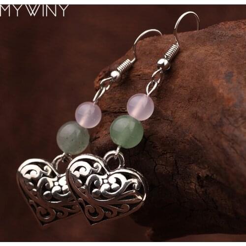 2 colors vintage earrings hearts jewelry ethnic metal earrings ,New Summer fashion nature stones dangle earrings for women