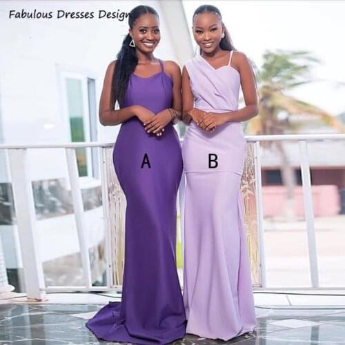 Purple Spaghetti Strap Bridesmaid Dresses African Mermaid Sweep Train Women Long Wedding Party Dress 2021 Elegant Vestidos