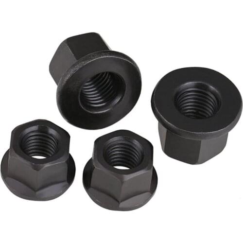 1/2Pcs Carbon Steel Flange Nuts With Pad Nut Platen Black Hexagon Thickened Nut M10 M12 M14 M16 M18 M20 M22 M24 M27 M30
