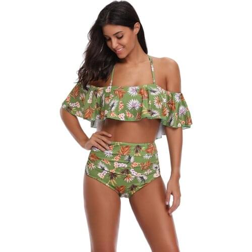 2018 Sexy bikini Set High Waist Swimwear Women Printed Swim Bathing Suit White Blue Swimsuit Vintage Bikinis