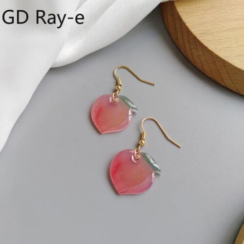 2021 Summer Korean Sweet Peach Earrings Lovely Pink Earrings for Girl 1086