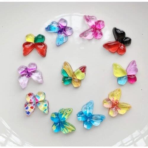 40PCS 10MMAcrylic flat back rhinestone beautiful colored crystal butterfly DIY scrapbook wedding decoration craft decal manicure