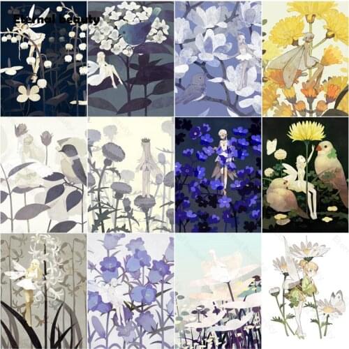 5D Diy Diamond Painting Butterfly Girl Sitting Among Flowers Full Square Round Rhinestones Diamond Embroidery Home Decor Sale