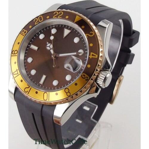 40mm Mens Automatic Mechanical Watch Sapphire Crystal Japan Miyota 8215 Alloy Rotating Bezel Sunburst Dial Rubber Strap Date