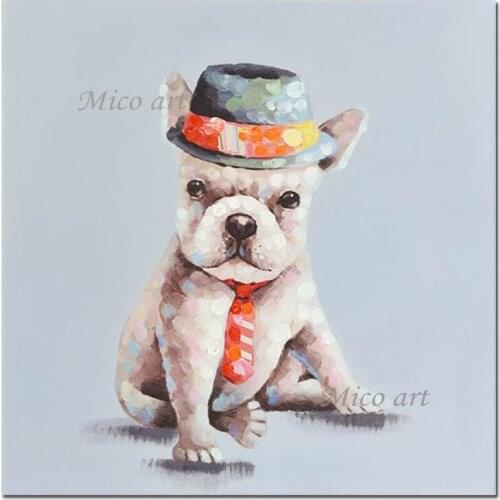 Children Room Decorative Gift Cute Cartoon Pet Dog Canvas Oil Painting Wall Hangings Picture Art Hand-painted Cartoon Animal