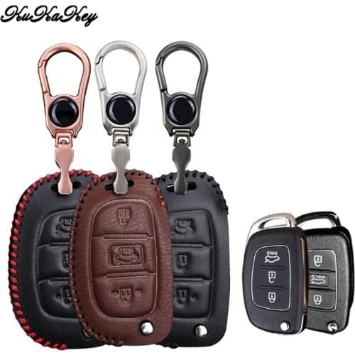Leather Car Key Cover Ring For Hyundai Solaris ix35 ix45 ELANTRA Santa Fe HB20 Verna Creta i10 i20 Tucson Accent i30 Mistra 2018