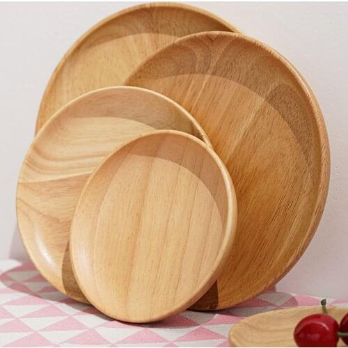 Creative Japanese Simple Log Anti-fall Tray Wooden Dinner Plate Round Wooden Fruit Plate