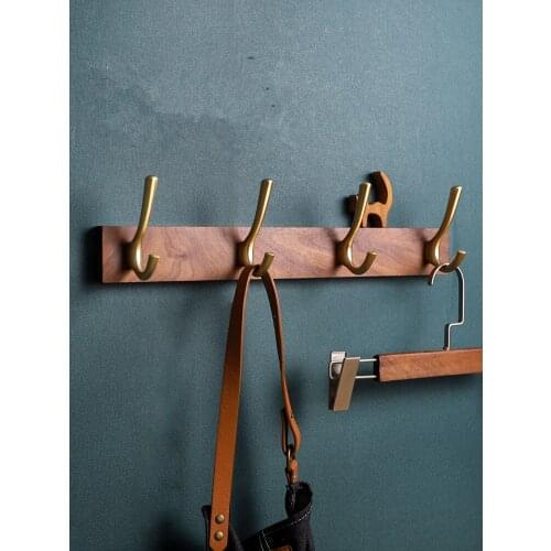Black Walnut Coat Hooks Solid Wood Nail Free Wall/Door Hooks Nordic Style Coat Hangers Multi-Use Hooks for Hats/Umbrella